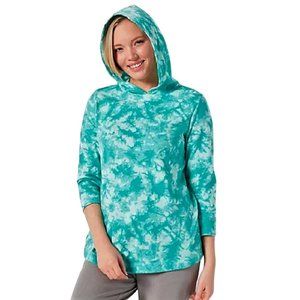 AnyBody Printed Brushed Towel Terry Hoodie 1X